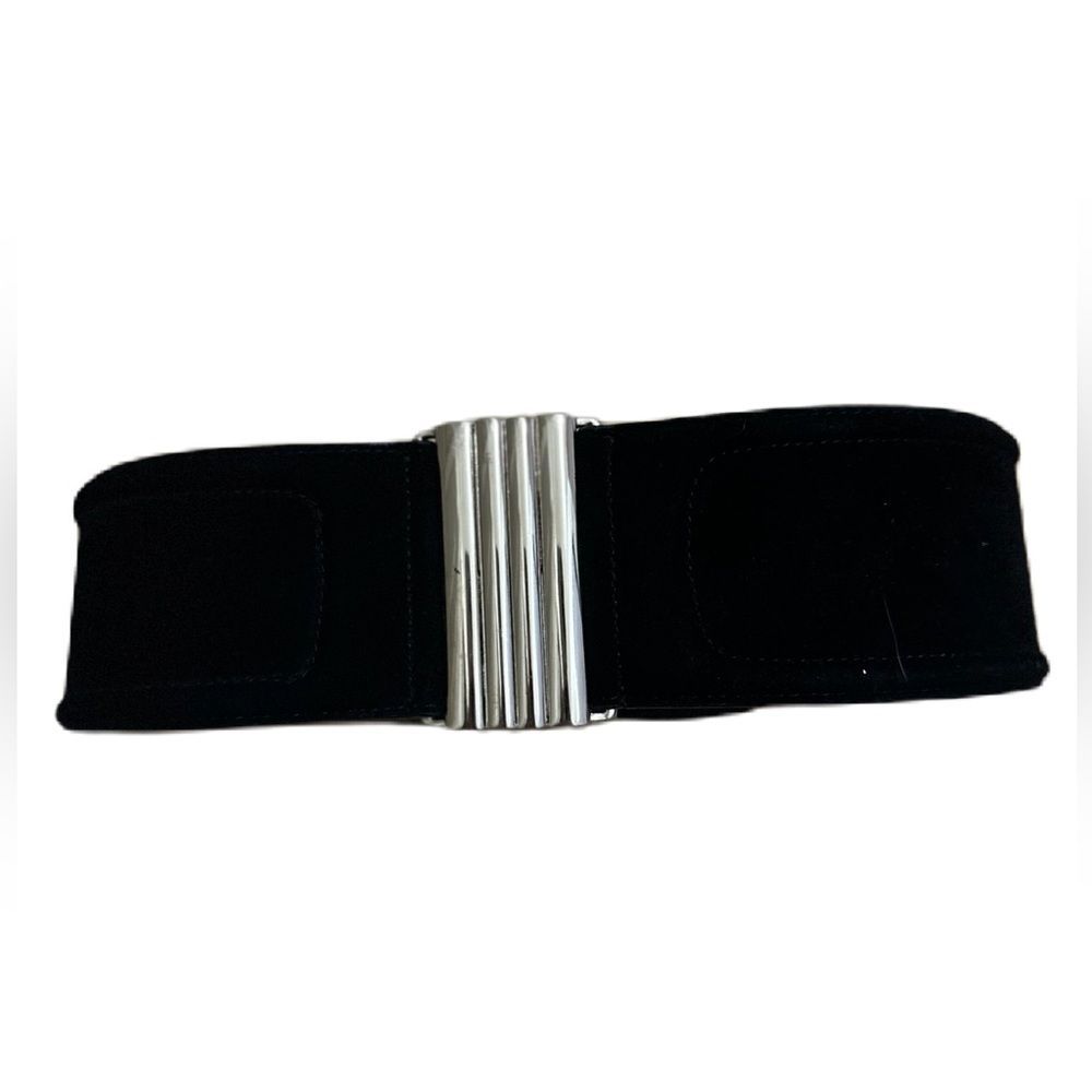 Anne Taylor Black Suede elastic back Belt Silver interlocking Buckle Size Small
